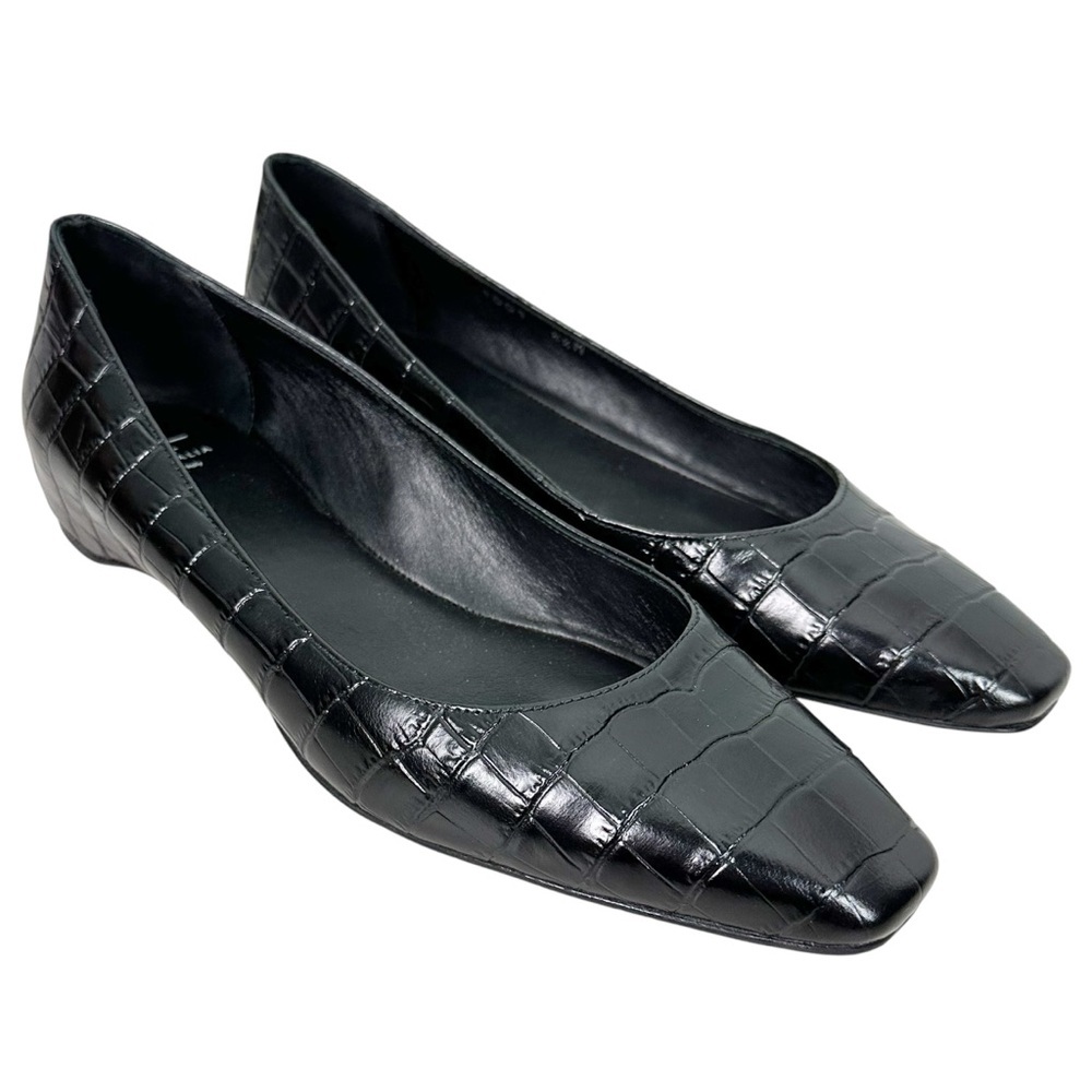 Aquatalia Marcella Croc Embossed Black Leather Flats Size 8.5